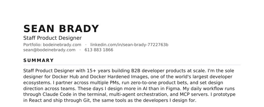 First page of Sean Brady's résumé